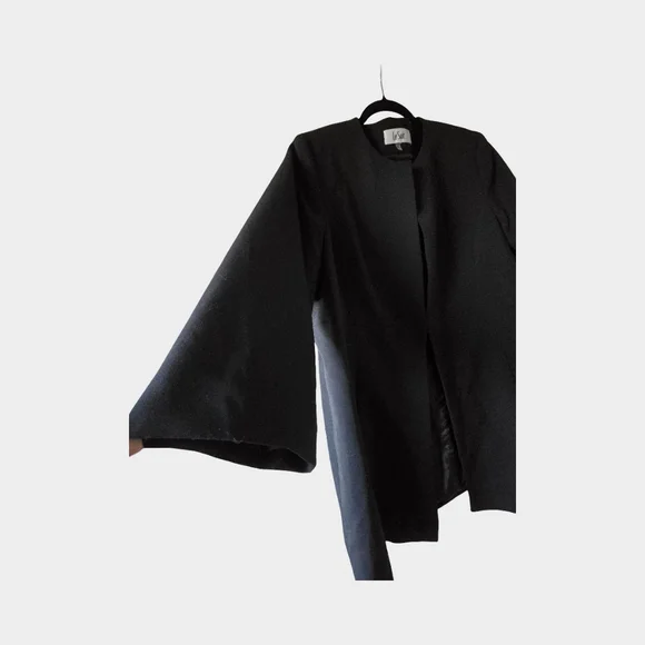 Le Suit Black Long Blazer Collarless Jacket Structured Career Minimalist Open 18 - Picture 8 of 16